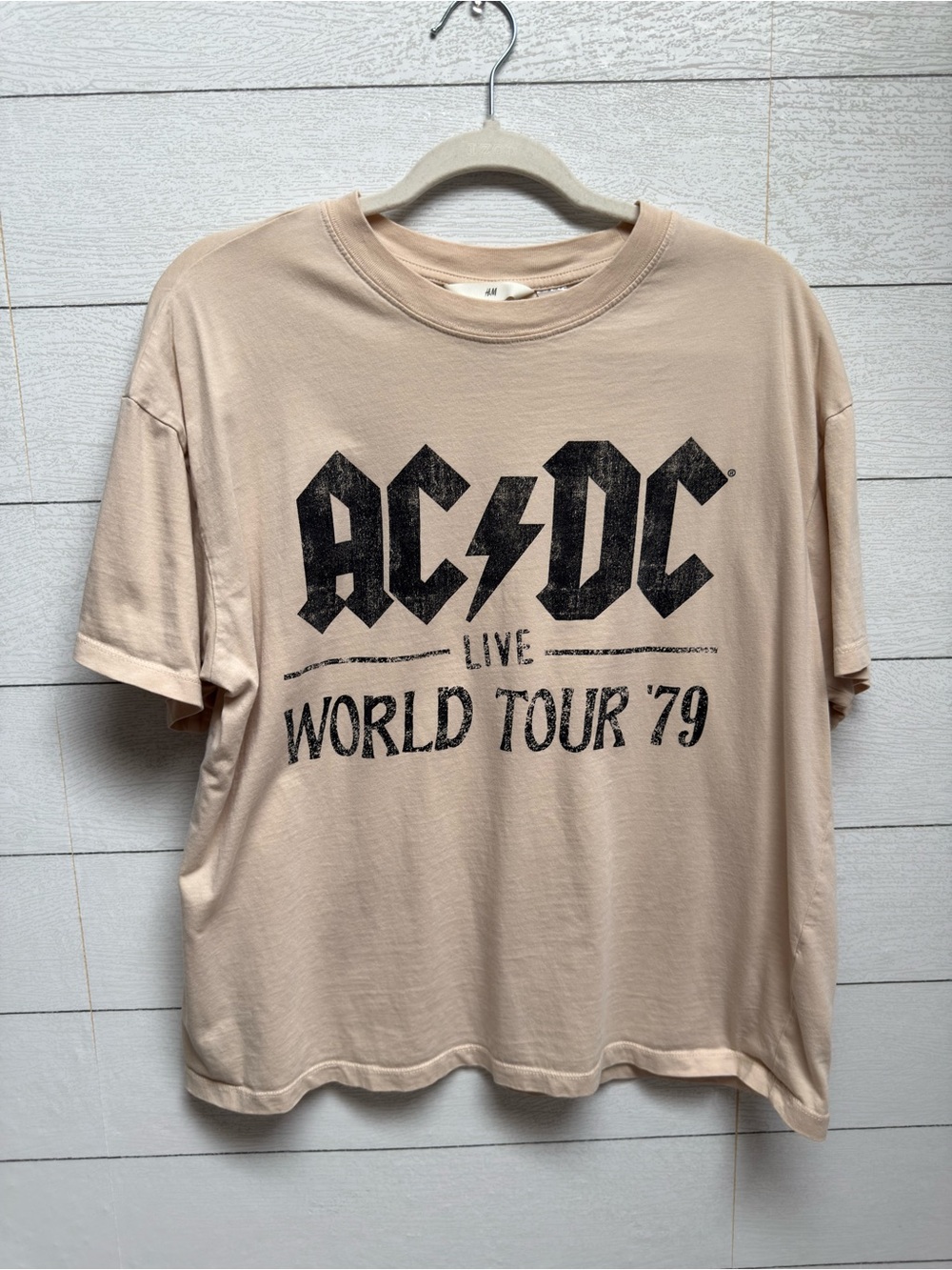 H&M AC DC Live World Tour 79 Graphic Band Tee Sand Beige Oversized Size M